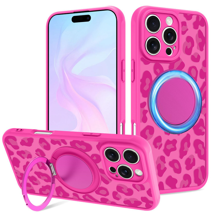 Fiyart Designed for iPhone 16 Pro Max Case Ring Holder Kickstand Magnetic Bumper Compatible with MagSafe Camera Lens Protection for Women Men Cheetah