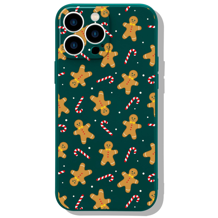 Idocolors Cute Gingerbread Man Case for iPhone 16 Pro Max, Green Soft Liquid Silicone Phone Case, Xmas Slim Christmas Shockproof Protective Phone Cov