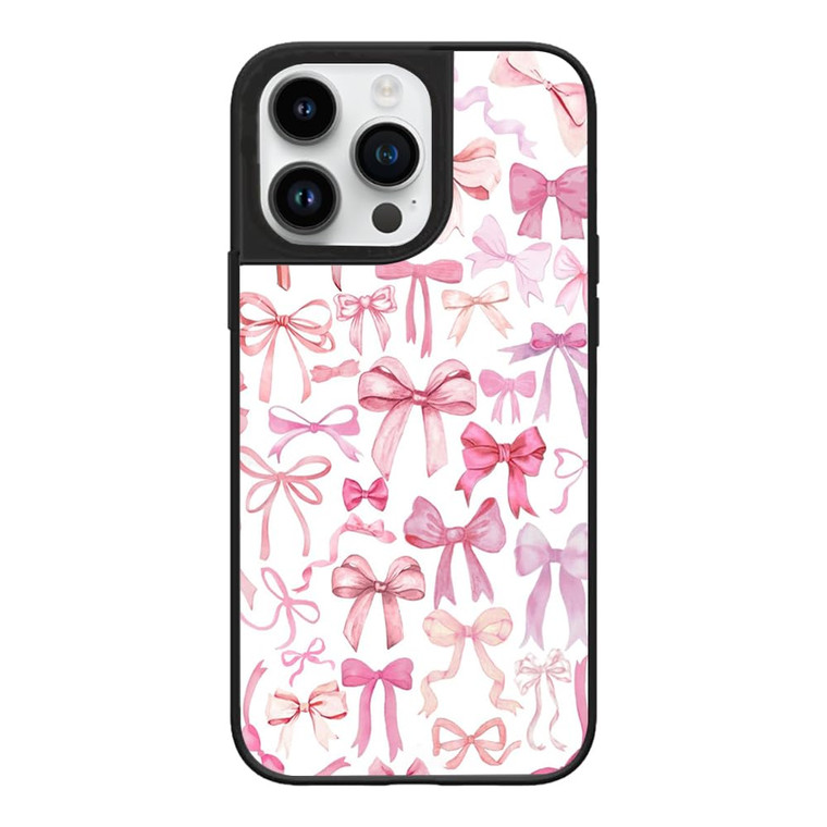 Ehreus Case for iPhone 16 Pro Max, Trendy Aesthetic Pink Ribbon Bow Pattern Print, Glossy Hard PC Back Soft TPU Bumper, Slim Shockproof Anti-Scratch