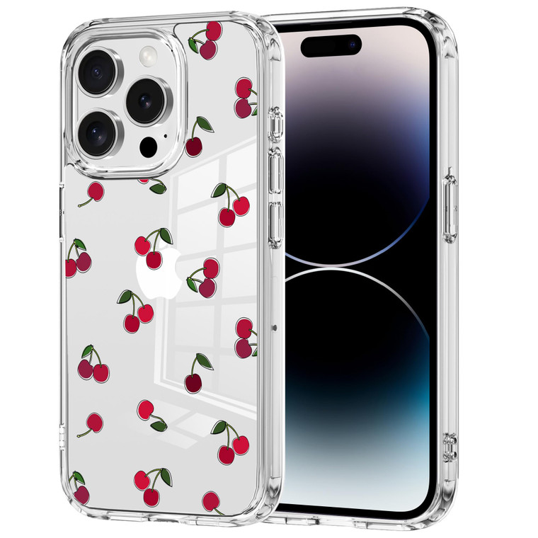 Idocolors for iPhone 16 Pro Case Cute Cherry Clear Phone Case, Crystal Slim Fruit Case for iPhone 16 Pro Phone, Not Yellowing Transparent Shockproof