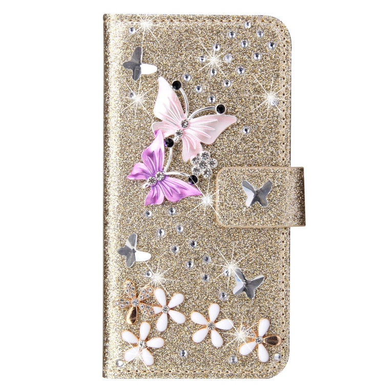 Losin Compatible with iPhone 16 Pro Wallet Case with Card Slots Luxury 3D Bling Glitter Diamond Rhinestones Butterfly Flowers Design for Women Girls