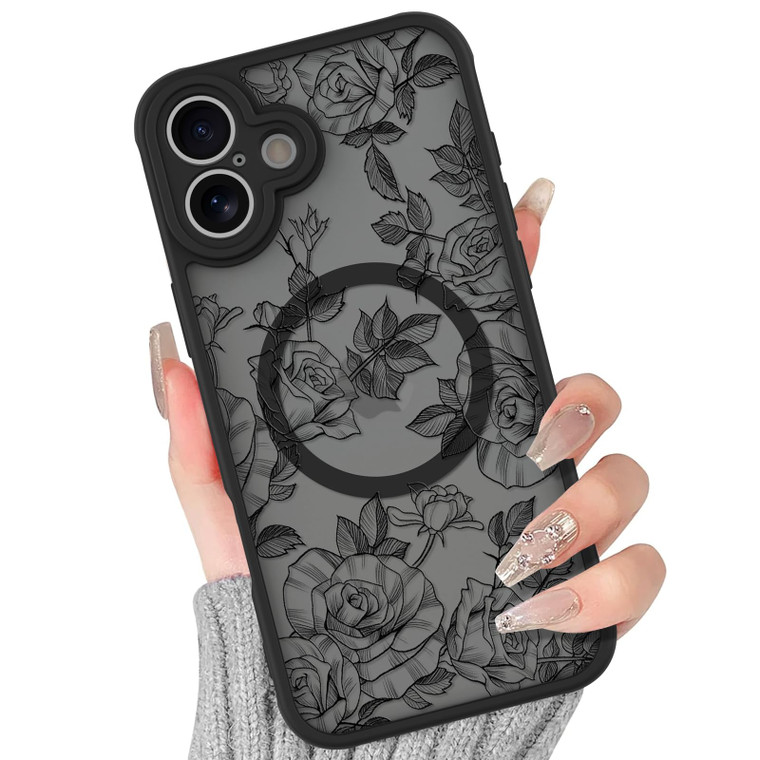 BITOBE Floral Case for iPhone 16 Plus [Compatible with MagSafe] Cute Flower Pattern Case for Women Girls Soft TPU Bumper Translucent Magnetic Slim Pr