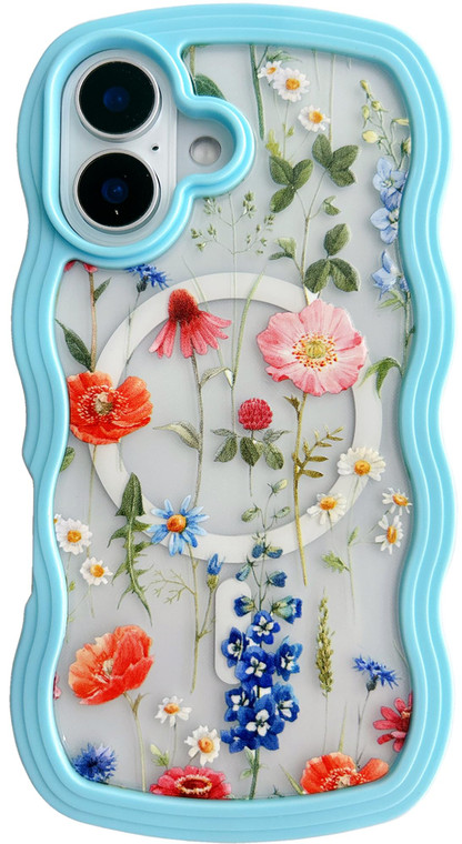 Qokey for iPhone 16 Case(6.1" 2024), Compatible with MagSafe, Cute Clear Flower Wavy Grip Curly Design, Soft TPU Shockproof Protection Phone Cover fo