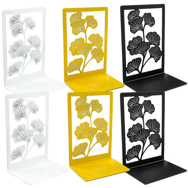 2Pcs Style Ginkgo Leaf Metal Book Ends for Book Lovers - Pair of Bring Luck Bookends Office Desktop Home Office Supplies Rack Bookshelf (B212-Golden