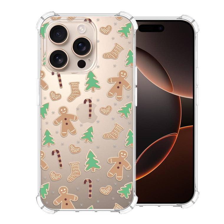 CAROKI Christmas Phone Case for iPhone 16 Pro Max - Clear Soft Flexible TPU Protective Case with Gingerbread Man Design, Anti-Slip Shockproof Holiday
