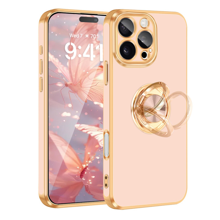 Fingic for iPhone 16 Pro Max Phone Case[with 360°Ring Holder][Support Magnetic Car Mount]Cute Kickstand Slim Women Girls Nonslip Hard PC Soft TPU Bum