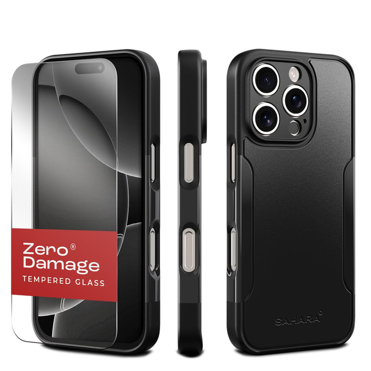 Sahara Classic iPhone 16 Pro Max Case with Screen Protector - Cover Compatible with Apple MagSafe, Heavy Duty Rugged Military Grade Protective Cases