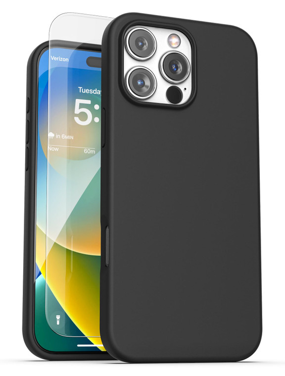 ENCASED Magnetic Silicone Case for iPhone 16 PRO (2024) Compatible with MagSafe | Tempered Glass Screen Protector | Soft Silk-Touch Grip Cover (Matte