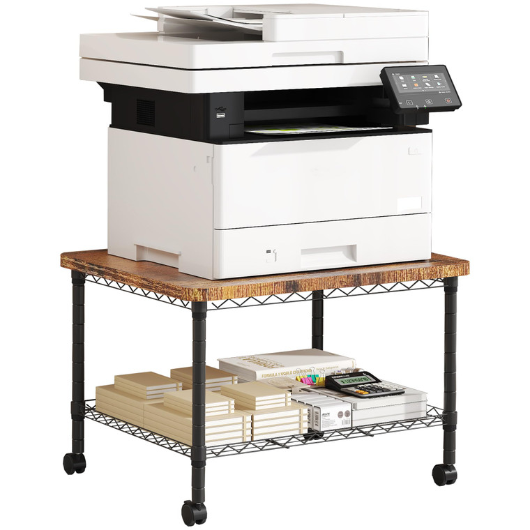 Howzone Printer Stand, Under Desk Table, Adjustable Heights 2 Tier Table with Wheels, Industrial Under Desk Heavy-Duty Mobile Cart, Shelf for Small S