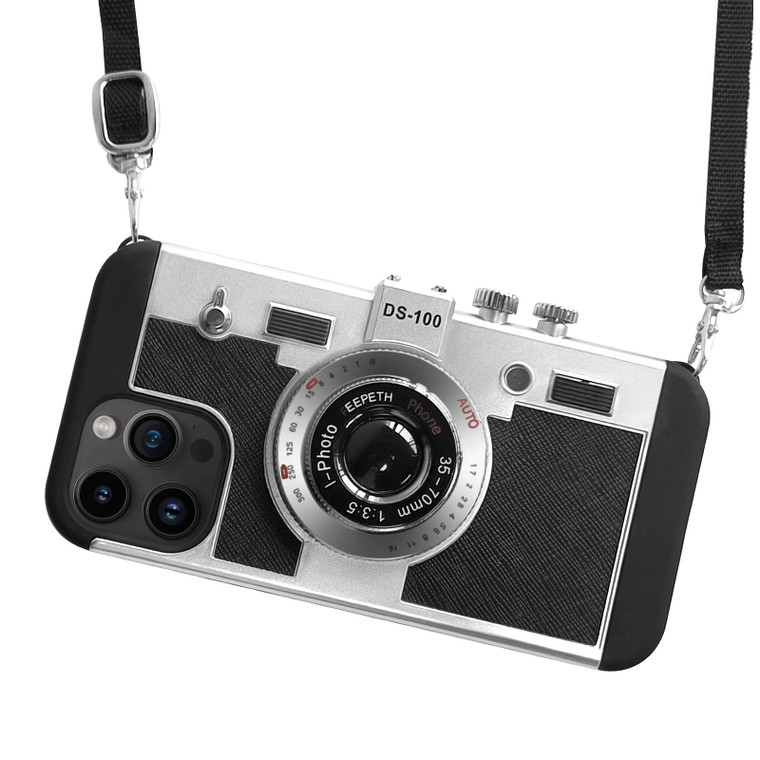 UnnFiko Emily in Paris Phone Case for iPhone 16 Pro, Cute Camera Design, 3D Vintage Camera Cover Phone Case with Long Lanyard Compatible with iPhone