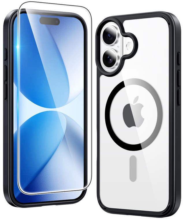 FNTCASE for iPhone 17 Case Clear: Magnetic Phone Cases with Screen Protector Drop Proof Compatible with Magsafe Slim Anti Yellowing Rugged Shockproof