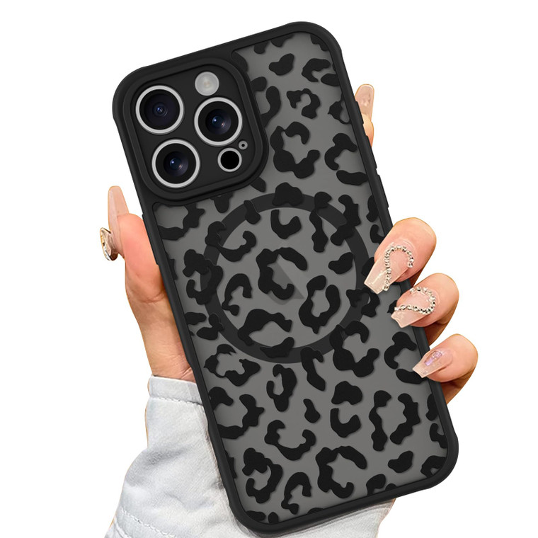 AIGOMARA Case for iPhone 16 Pro [Compatible with MagSafe] Black Leopard Pattern Design for Women Girls Men Soft TPU Bumper Hard PC Back Anti-Fall Sho