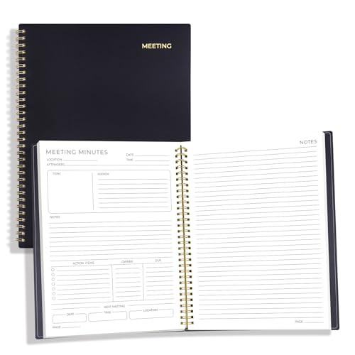 Half-Meeting & Half-Notes - 8.5"x11" A4 Meeting Notebook for Work Organization - 160 Pages Spiral Project Planner for Note Taking, Meeting Agenda & M