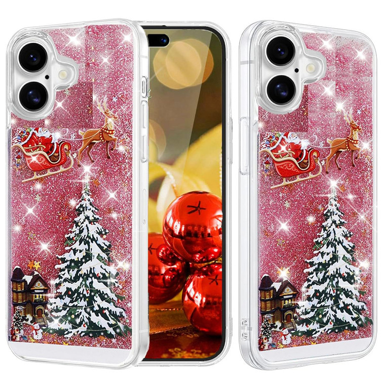 Changjia Glitter Christmas Case for iPhone 16 Plus, Cute Merry Christmas Tree Santa Elk Liquid Flowing Floating Moving Bling Sparkle Clear Shockproof