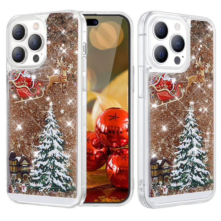 Changjia Glitter Christmas Case for iPhone 16 Pro Max,Cute Merry Christmas Tree Santa Elk Liquid Flowing Floating Moving Bling Sparkle Clear Shockpro