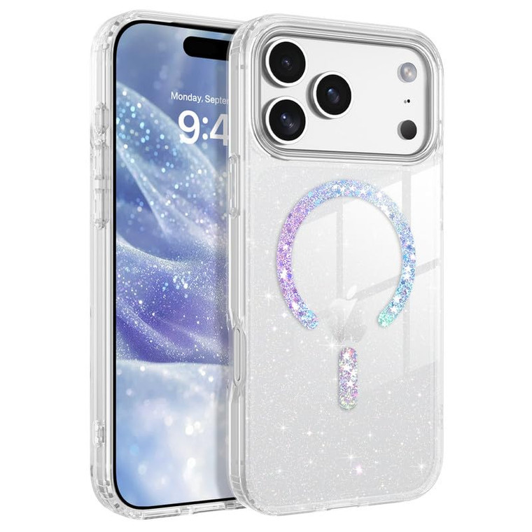 Magnetic for iPhone 17 Pro Max Case, Clear Crystal Glitter Bling Phone Case [Compatible with MagSafe], Shockproof Sparkly Cute Women Girl Cover for i