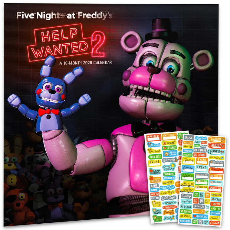 Five Nights at Freddy's Calendar 2026 - Deluxe 2026 Freddy Fazbear Wall Calendar Bundle with Over 100 Reminder Stickers (FNAF Video Game Gifts, Offic