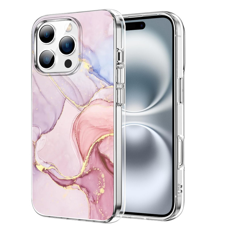 CameCosy Cute Case Compatible for iPhone 16 Pro with Unique Pink Marble Design for Women Girls Teen,Transparent Anti-Drop Soft TPU Protective Cover f