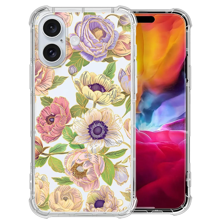 DAIZAG Clear Case Compatible with iPhone 16 Plus,Luxury Flowers-Peony Cute Soft Silicone Floral Print Clear Protective Cover