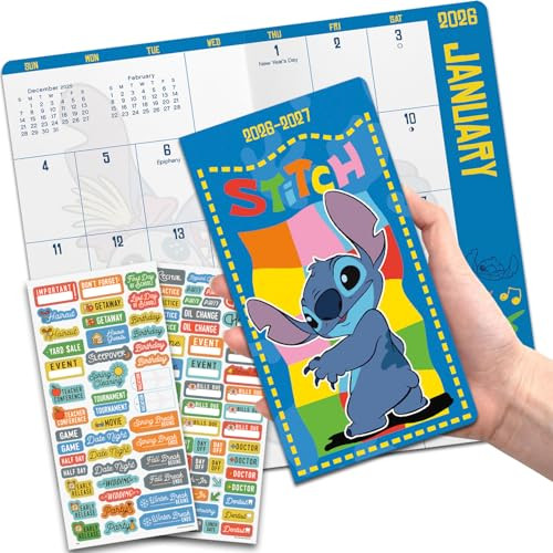 Disney Stitch 2026-2027 Calendar - Deluxe Lilo & Stitch Pocket Planner 2 Year Calendar Bundle with 100+ Reminder Stickers | Experiment 626 Office Sup
