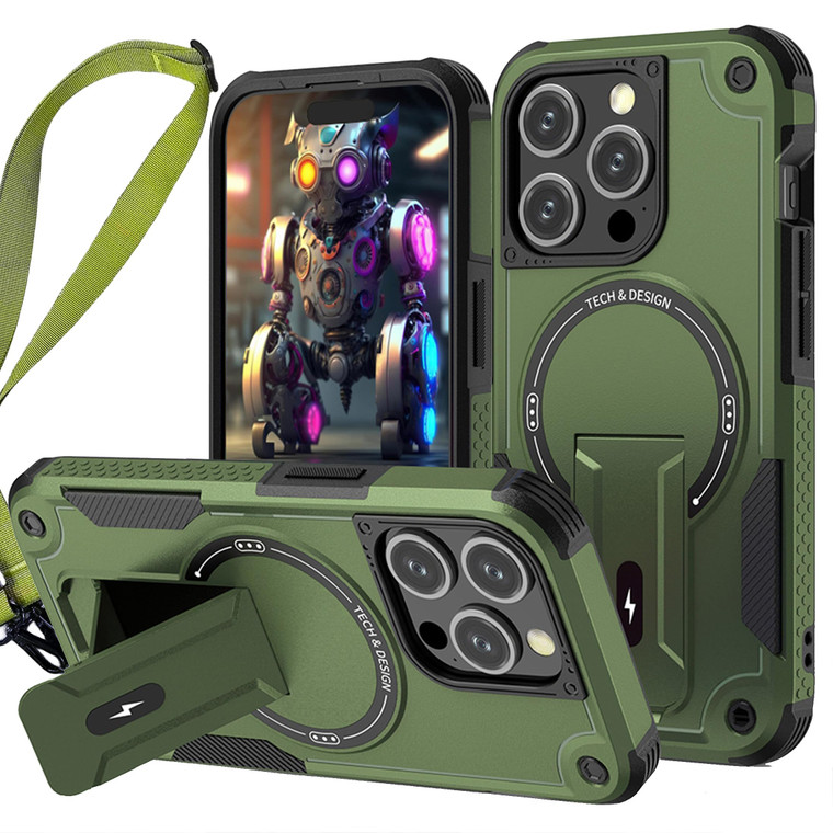 CCSmall for iPhone 16 Pro Case Crossbody with Kickstand Compatible for Magsafe, Military-Grade Armor Cover with Adjustable Shoulder Lanyard Strap Cel