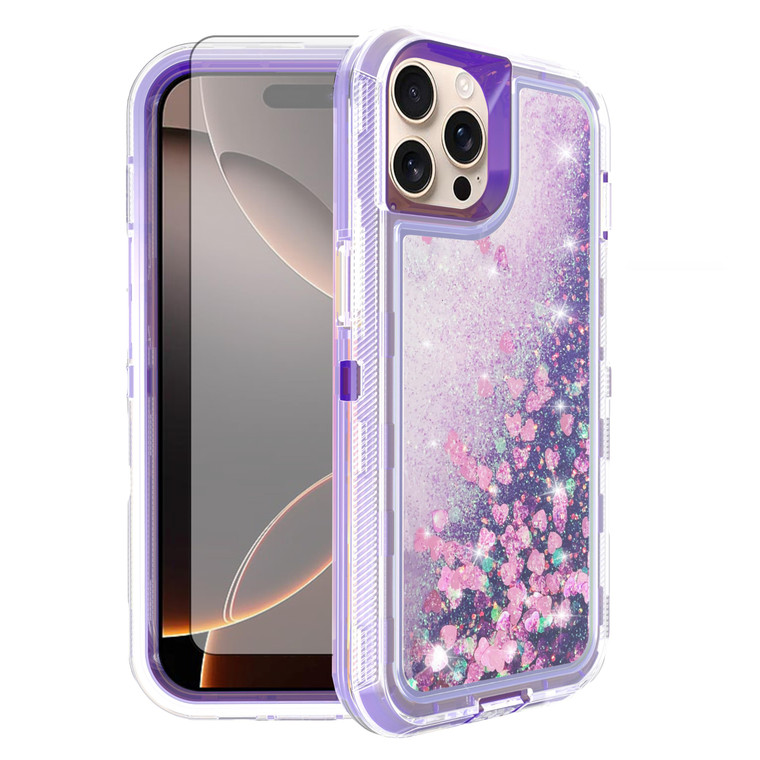 Asuwish Phone Case Compatible with iPhone 16 Pro 6.3 inch Screen Protector Bling Liquid Glitter Clear Hybrid Shockproof TPU Military Grade Protective