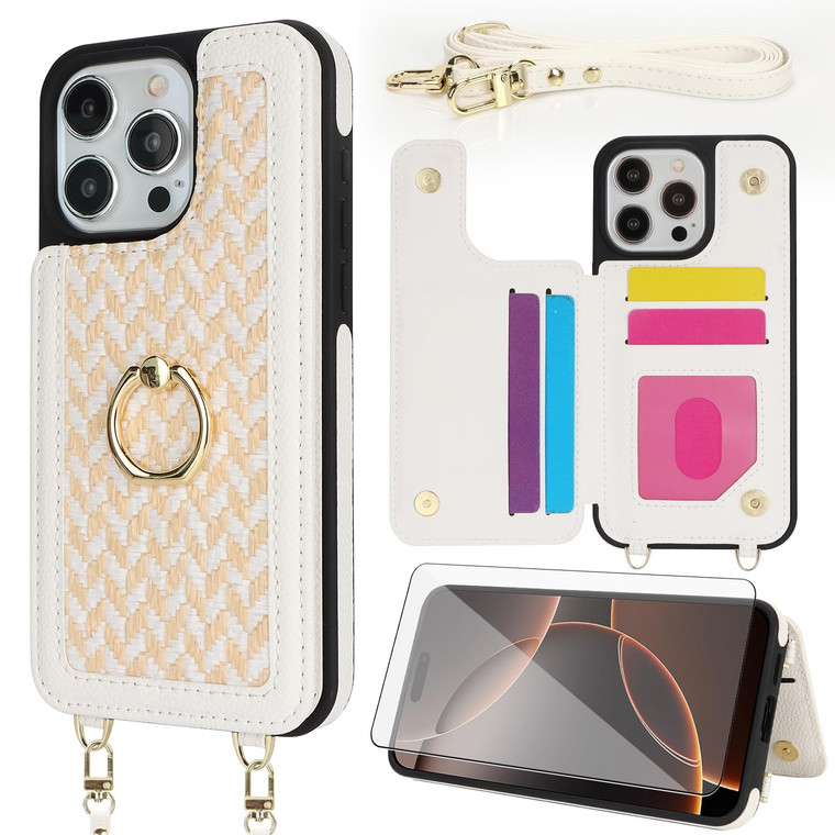 Asuwish Phone Case for iPhone 16 Pro Max 6.9 inch Wallet Cell Cover with Screen Protector Ring Stand Credit Card Holder Crossbody Lanyard Shoulder St