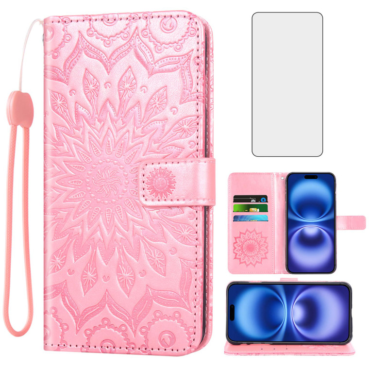 Asuwish Phone Case for iPhone 16 6.1 inch Wallet with Tempered Glass Screen Protector and Sunflower Leather Slim Flip Cover Card Holder Stand Cell Ac