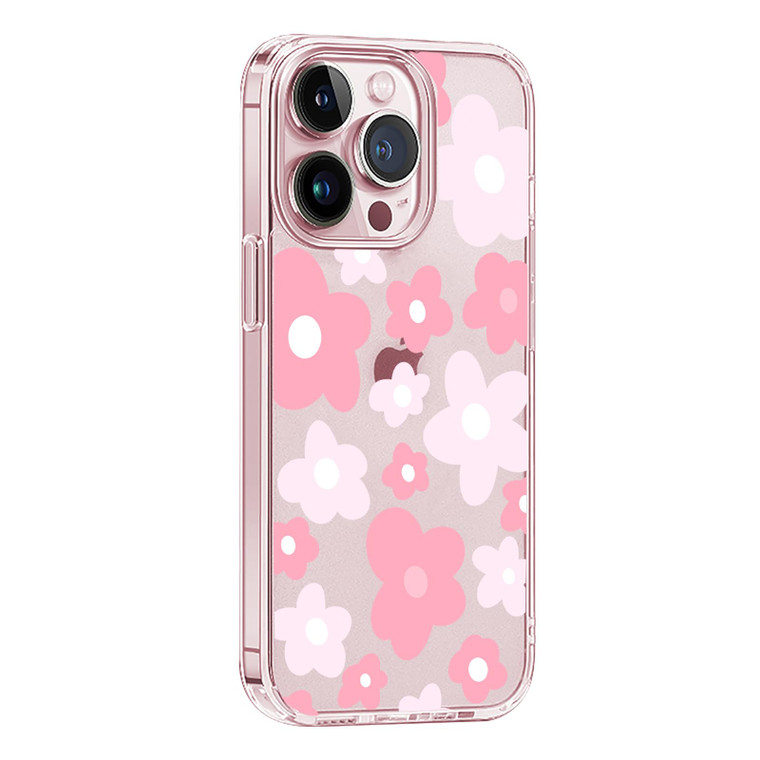 Akeivare Compatible for iPhone 16 Pro Case Cute Clear Flower Floral Color Design for Girls Women Soft TPU Shockproof Protective Girly-Pink Flower
