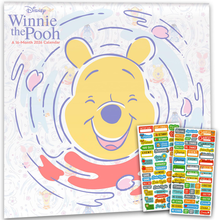 Disney Winnie The Pooh Calendar 2026 - Deluxe 2026 Winnie The Pooh Wall Calendar Bundle with Over 100 Reminder Stickers (Hundred-Acre Wood Gifts, Off