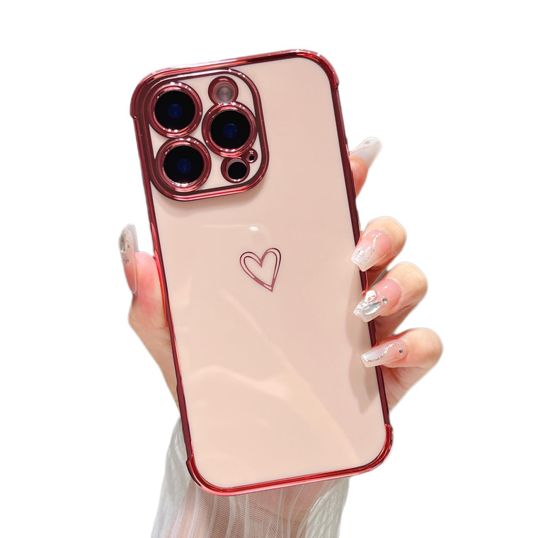 ZTOFERA Designed for iPhone 16 Pro Max Case 6.9 inch,Cute Plating Edge Love Hearts Pattern with Camera Lens Protection Phone Cover for Girls Women,Pi