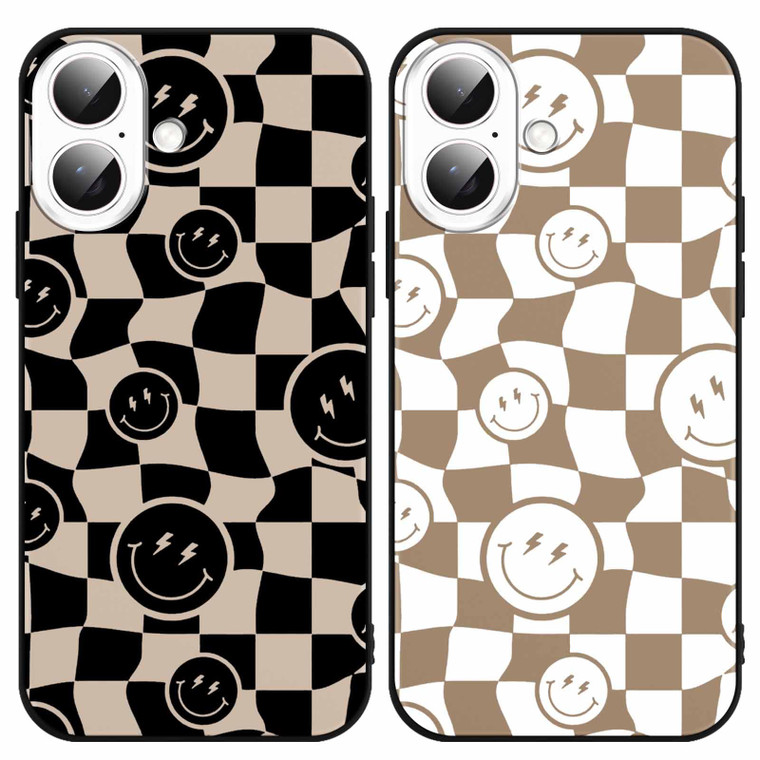 Yomjew 2 Pack Cute Checkerboard Checkered Grid Chess Smile Case for iPhone 16 Plus 6.7 inch, Aesthetic Anti-Scratch Soft Slim Flexible Protective Sho