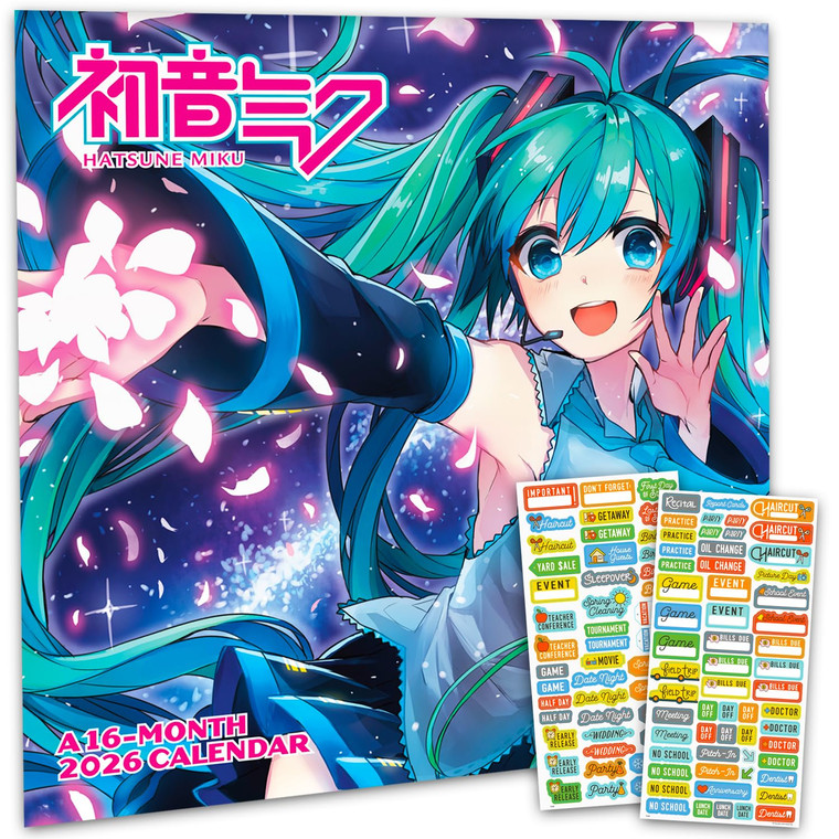 Hatsune Miku Calendar 2026 - Deluxe 2026 Anime Hatsune Miku Wall Calendar Bundle with Over 100 Reminder Stickers (Vocaloid Gifts, Office Supplies)