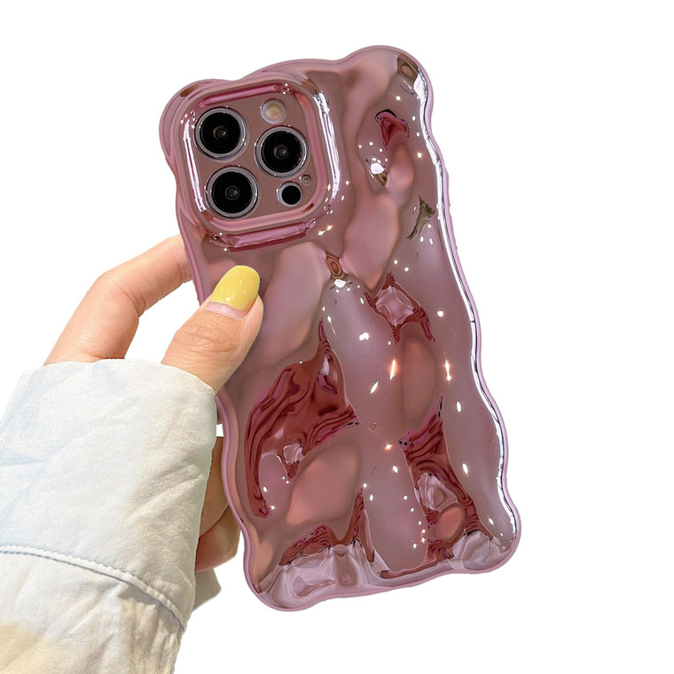 XIZYO for iPhone 16 Pro Max Case 6.9 Inch Cute Wave Pattern Aesthetic Phone Case 3D Curly Wavy Shape Plating Glitter Bling for Women Girls Soft Bumpe