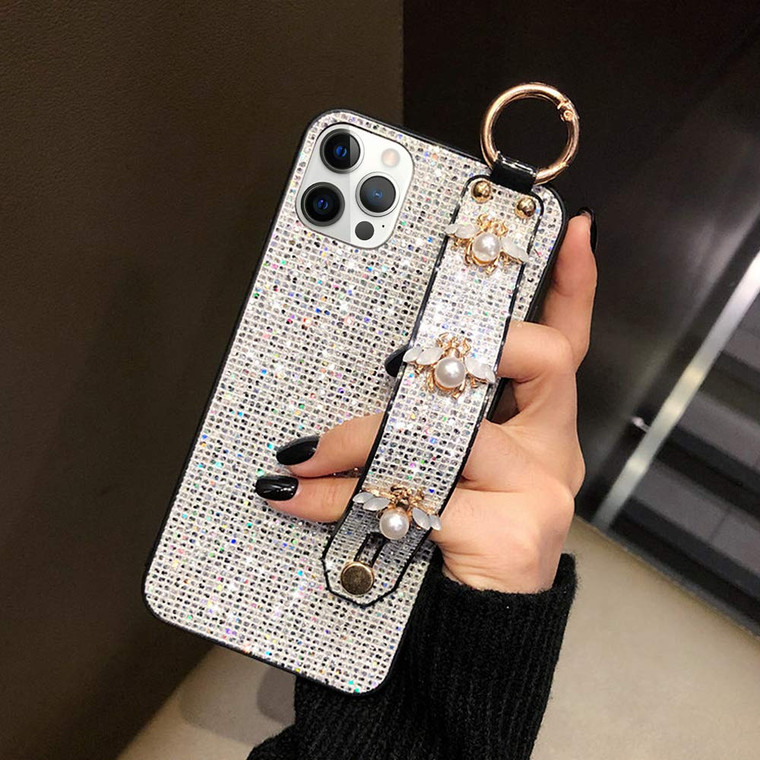 Guppy Compatible with iPhone 16 Pro Max Bling Stand Holder Case, Luxury Sparkle Bling Protector Cover with Stand Holder Hand Strap,Glitter Cute Bee W