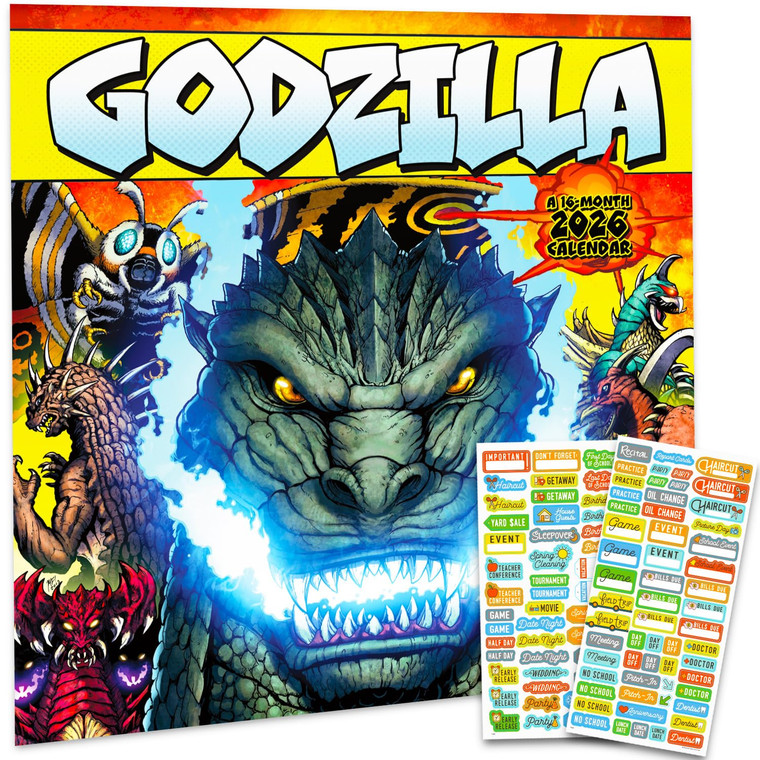 Godzilla Calendar 2026 - Deluxe 2026 Japanese Classic Godzilla Wall Calendar Bundle with Over 100 Reminder Stickers (Japan Gifts, Office Supplies)