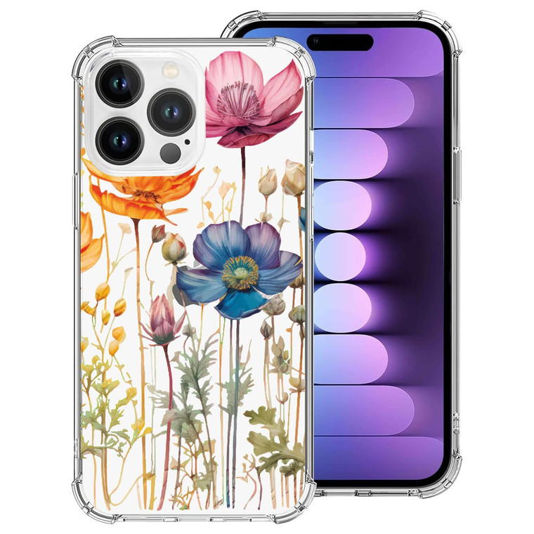 YCJACE Clear Phone Case for iPhone 16 Pro Max,Soft TPU Bumper Phone Case with Colorful Floral Pattern Shockproof Slim Fit Cover Case for iPhone 16 Pr