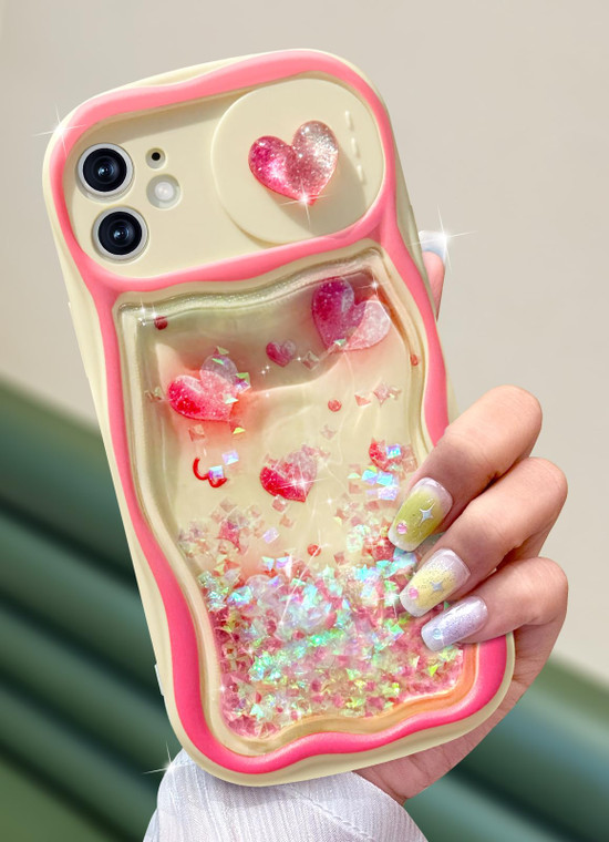 Toycamp for iPhone 16 Pro Case 6.3 Inch - Women Girls Cute Phone Cover Hearts with Sliding Camera Cover Glitter Fashion Teens Girly Pretty Design Flo