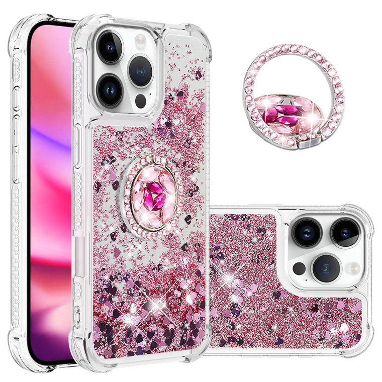 Monwutong Slim Fit Case for iPhone 16 Pro,Soft TPU Glitter Liquid Quicksand Effect Silicone Ring Kickstand Case,Screen and Camera Protection Phone Co