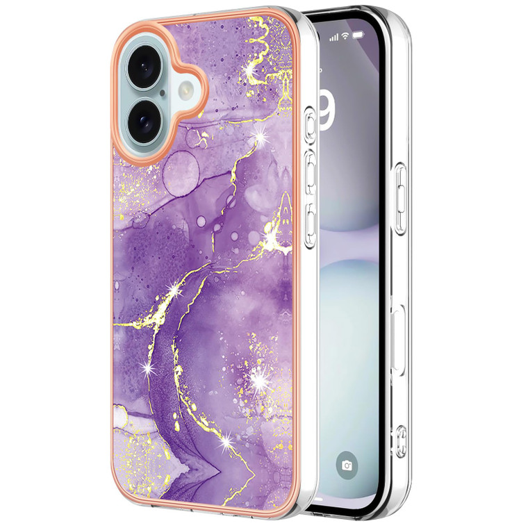 Monwutong Slim Fit Phone Case for iPhone 16,Shiny IMD Marble Pattern Fashion Case for Girls,Camera Lens and Screen Protection Cover for iPhone 16,YBD
