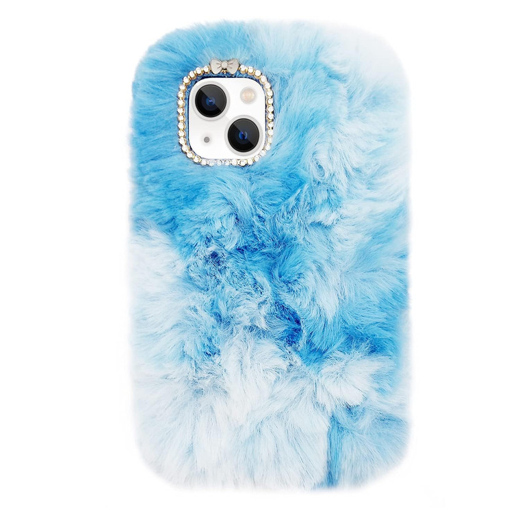 Guppy Compatible with iPhone 16 Plus Women Girls Plush Case 3D Cute Bling Bow Diamond Fluffy Furry Warm Gradient Fur Hair Design Soft Silicone Rubber