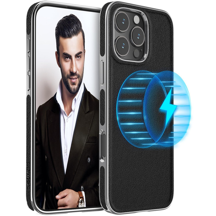 LOHASIC Leather Case for iPhone 16 Pro Compatible with MagSafe, Slim Business PU Elegant Style Non-Slip Grip Shockproof Full Body Protective Cover Me