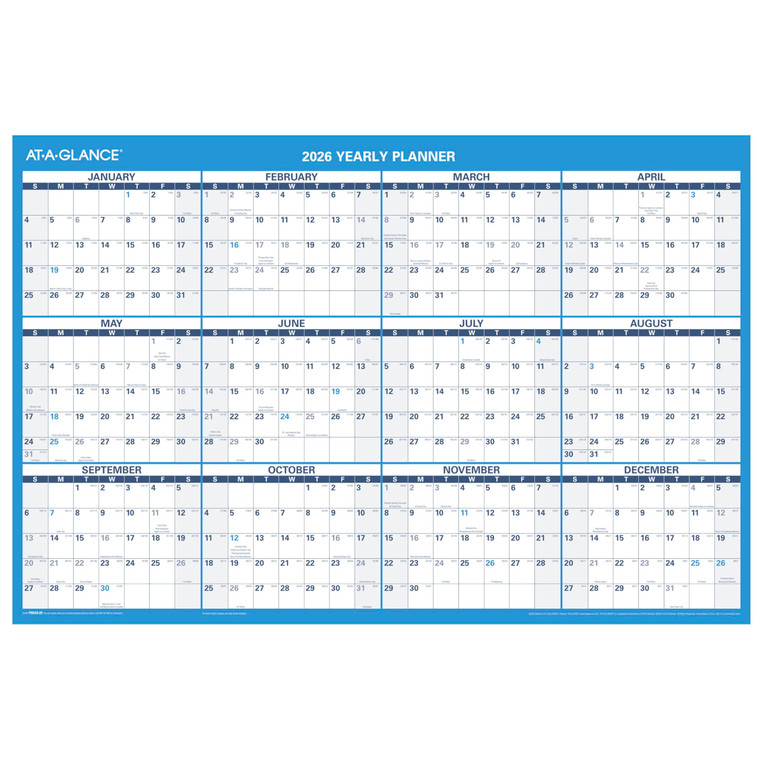 AT-A-GLANCE 2026 Erasable Calendar, Dry Erase Wall Planner, 36" x 24", Large, Horizontal, Reversible (PM2002826)