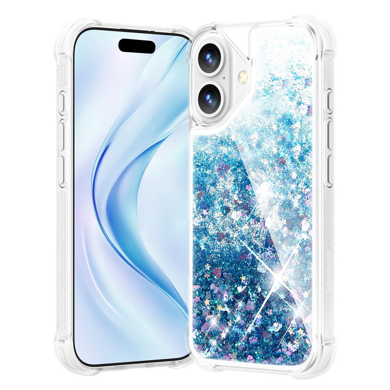 Noyabox for iPhone 16 Plus Case Glitter, Bling Sparkly Liquid Sand Shockproof Bumper Clear Shiny Dynamic with Air Cushions Cover for Women and Girls,