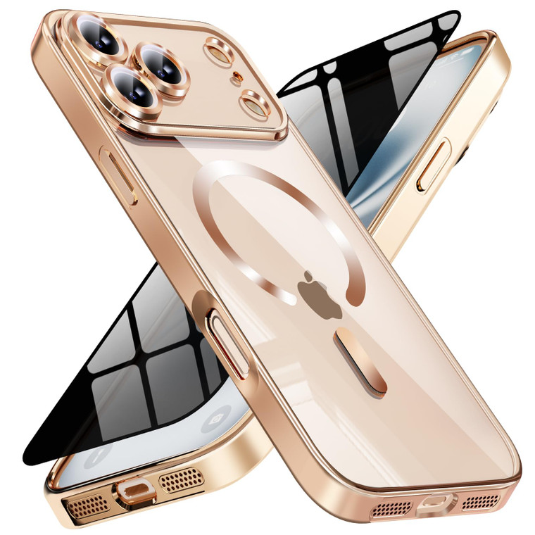Magnetic for iPhone 17 Pro Max Case with Privacy Screen Protector & Full Camera Cover,[Non-Yellowing] Shockproof Clear Phone Case Compatible with Mag