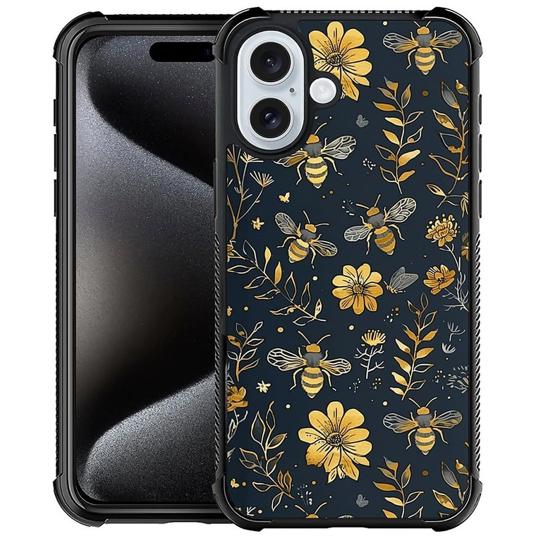 Goodsprout Compatible with iPhone 16 Case,Vintage Yellow Bee Floral Amazing Pattern Design Shockproof Anti-Scratch Hard PC Back Case for iPhone 16