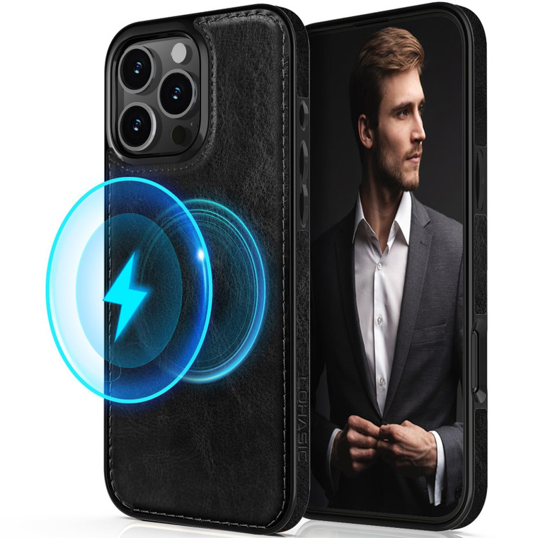 LOHASIC for iPhone 16 Pro Max Case, 2024 Classy Leather Strong Magnetic Soft Back Cover Shockproof Protective Phone Men Women Cases Compatible with M