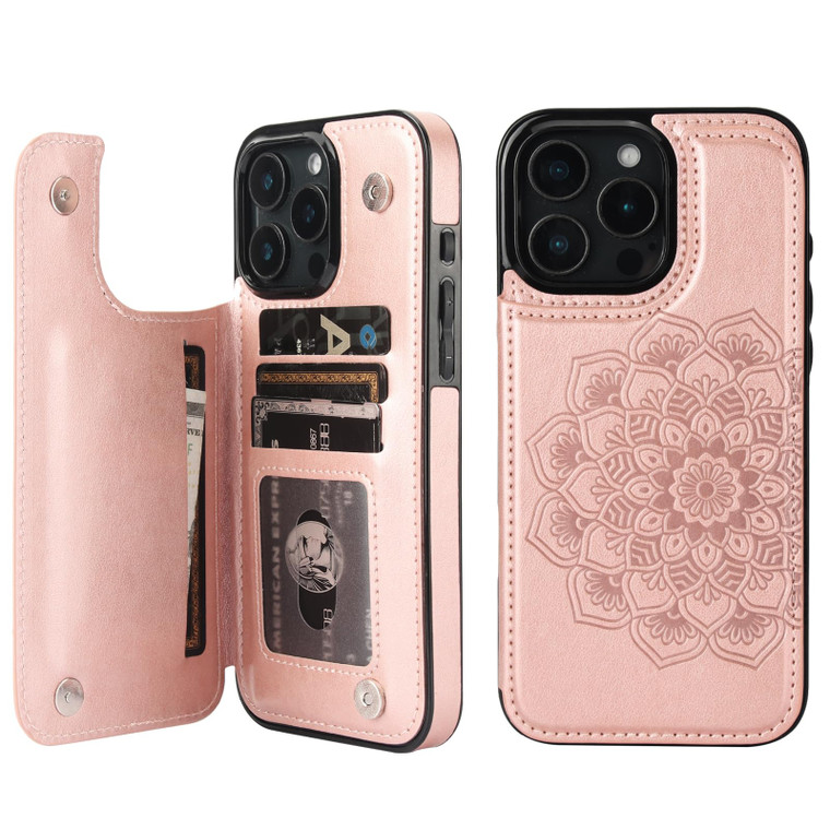 Vaburs Compatible with iPhone 16 Pro Max Case Wallet with Card Holder, Embossed Mandala Pattern Flower PU Leather Double Buttons Flip Shockproof Cove