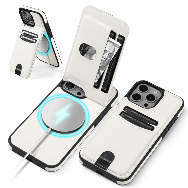 SkyEagle Compatible with Magsafe for iPhone 16 Pro Wallet Case with Card Holder Kickstand RFID Blocking Flip Cover Credit Card Slots PU Leather Men W