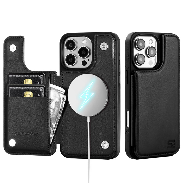 SkyEagle Compatible with Magsafe for iPhone 16 Pro Max Wallet Case with Card Holder,Women Men Phone Case PU Leather Kickstand Flip Protective Cover C